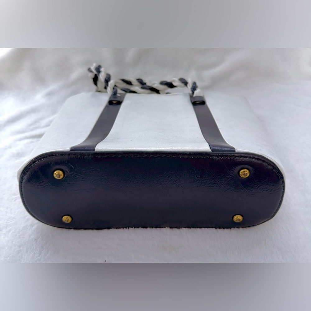 Vintage Julius Resnick JR Florida Unleather Vinyl Handbag White Navy Blue Purse - Picture 3 of 9